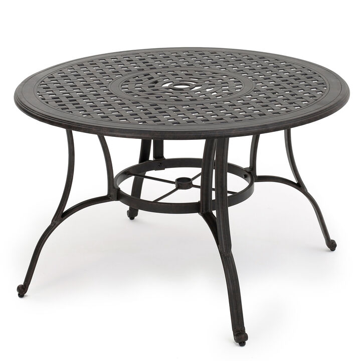Simon Outdoor Dining Table, Round 47 Inch, Bronze Finished Cast Metal Frame - Benzara