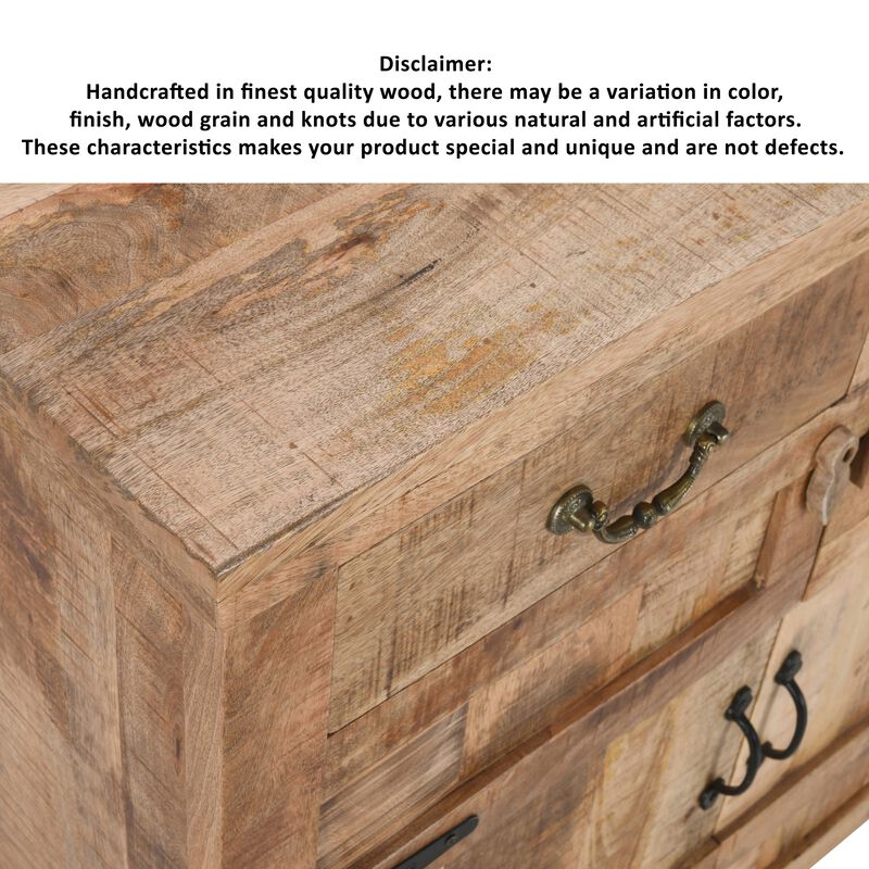 39 Inch Artisanal Farmhouse Style 2 Drawer Mango Wood Cabinet Console with 2 Door Storage, Rustic Brown - Benzara