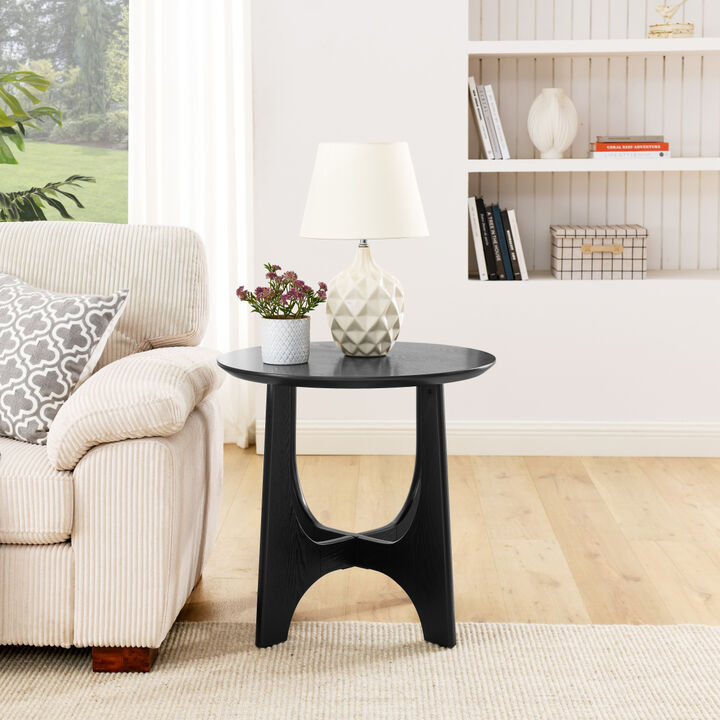 25" Round End Table, Wooden Side Table, Nightstand For Bedroom, Living Room, Reception Room