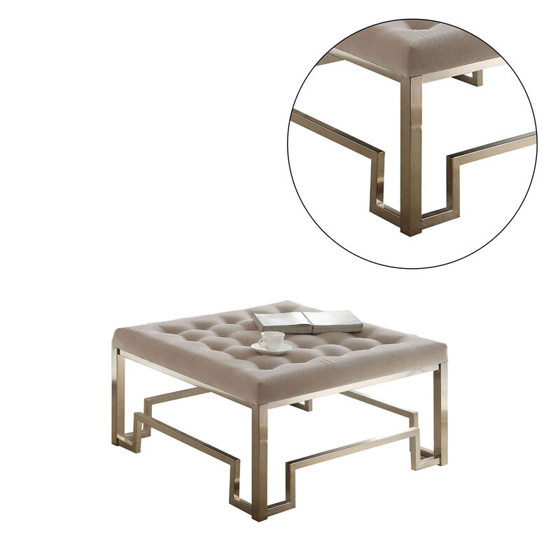 Beige Fabric Ottoman in Beige and Champagne