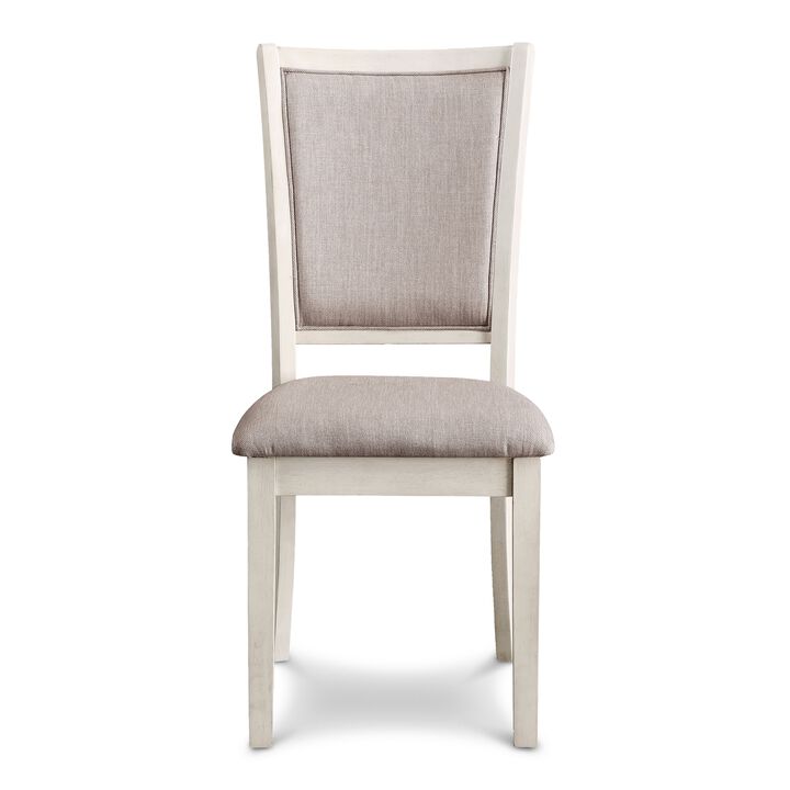 Han Dining Chair Set of 2, Light Brown Fabric, Beige Solid Rubberwood - Benzara