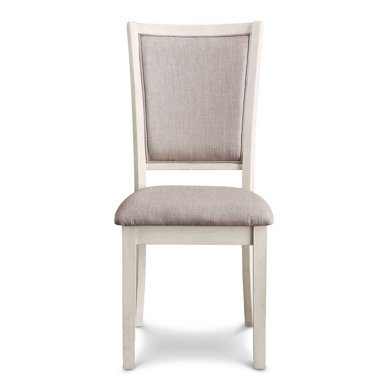 Han Dining Chair Set of 2, Light Brown Fabric, Beige Solid Rubberwood - Benzara