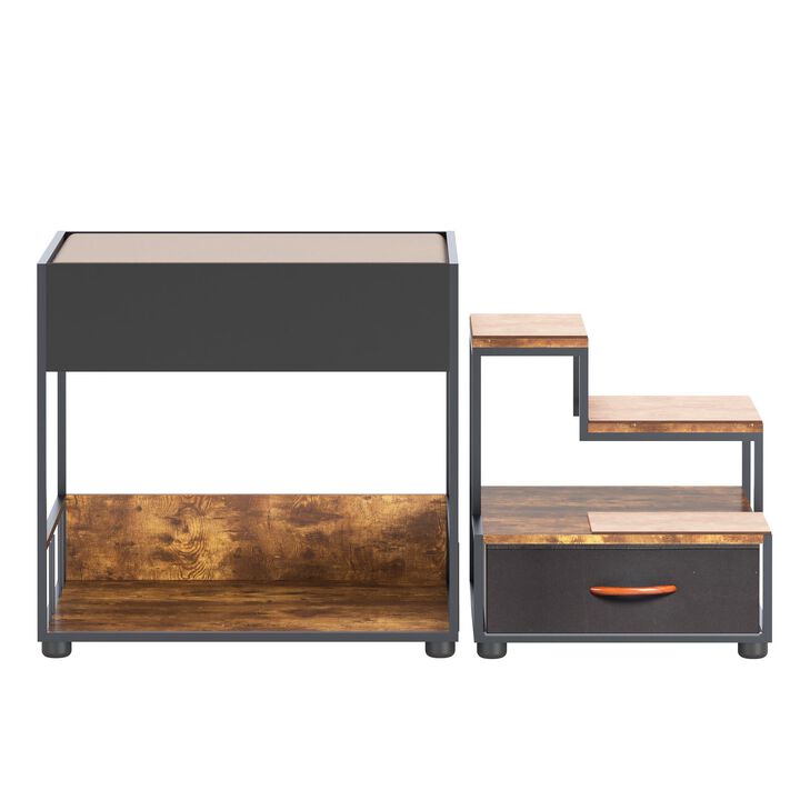 Dog Window Perch with Steps, Non-Slip Pad, Storage Drawer, and Sponge Cushion, Pet Bunk Bed, Black + Vintage
