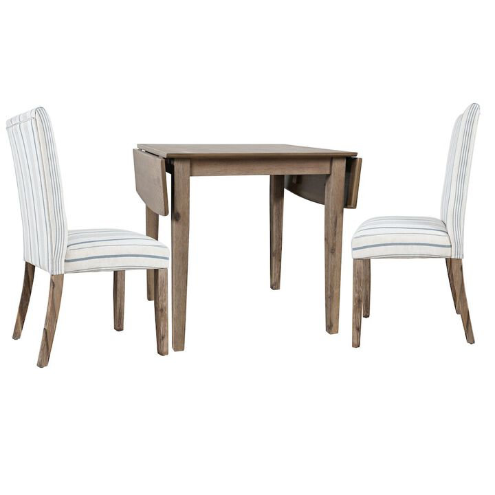 Jofran Eastern Tides Coastal Wire-Brushed Wood Three Piece Upholstered Dining Set