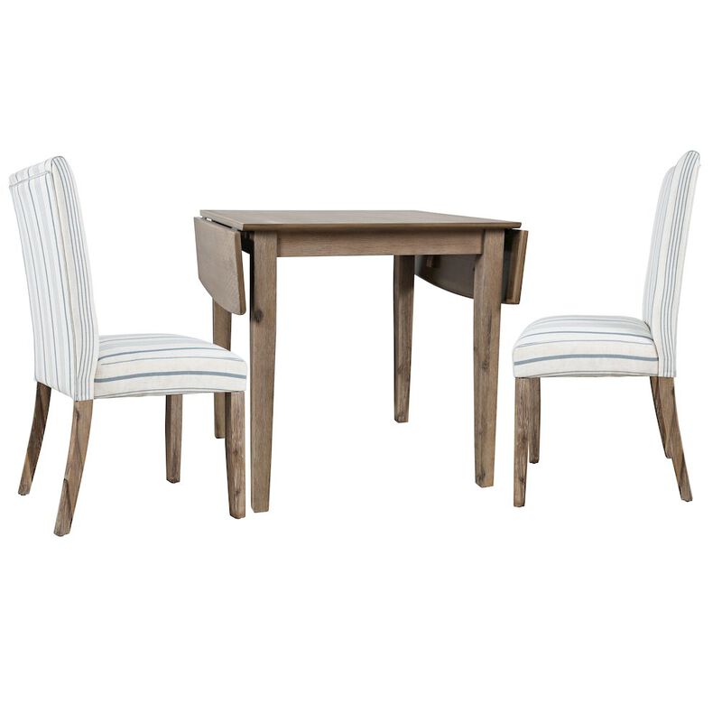 Jofran Eastern Tides Coastal Wire-Brushed Wood Three Piece Upholstered Dining Set