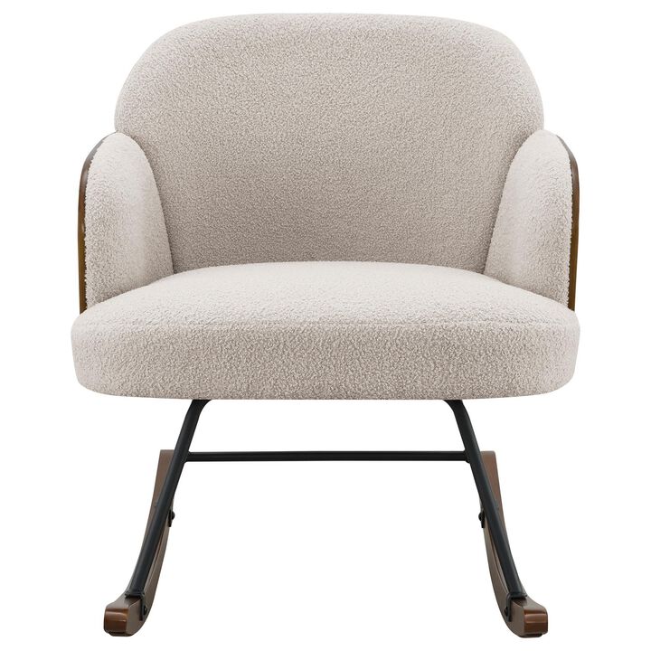 Perry Accent Rocking Chair, Modern Walnut Brown Bentwood, Beige Boucle - Benzara
