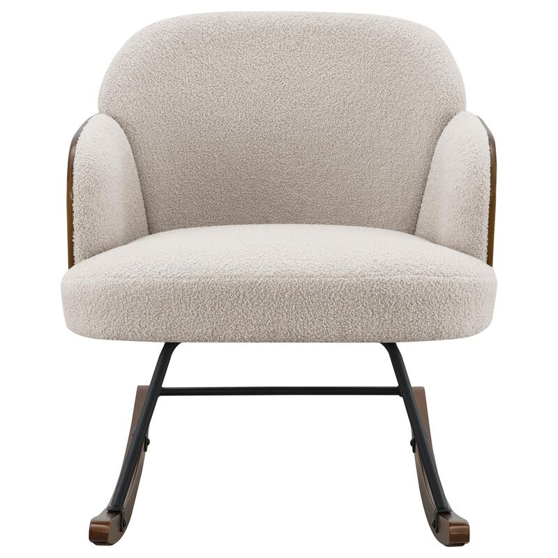 Perry Accent Rocking Chair, Modern Walnut Brown Bentwood, Beige Boucle - Benzara