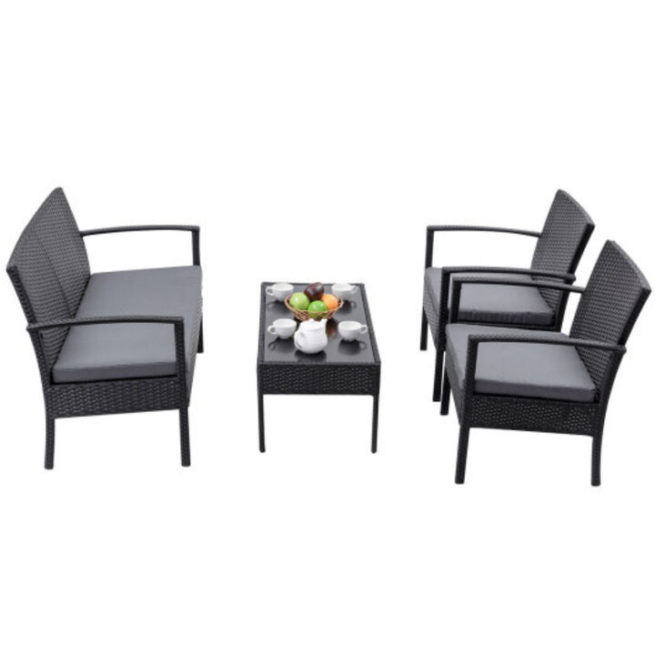 4 pcs Modern Outdoor Patio Rattan Wicker Furniture Set