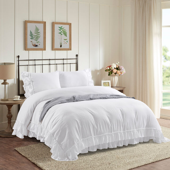 3-Piece Farmhouse Ruffled Duvet Cover Set with 2 Shams Soft and Elegant Bedding for a Cozy Bedroom