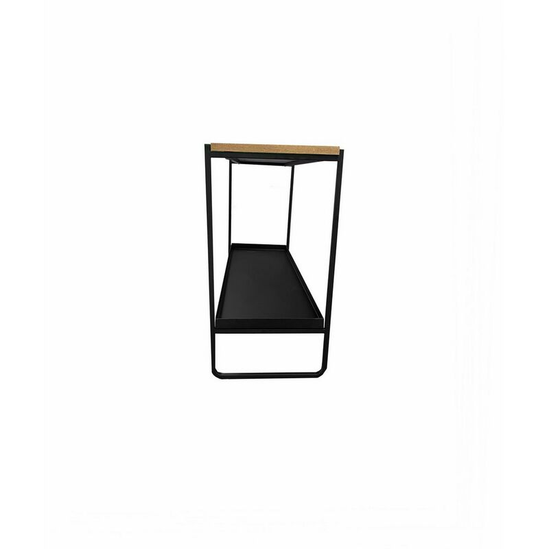 Evon 39 Inch Console Table, Natural Brown Wood Top and Shelf, Black Metal - Benzara