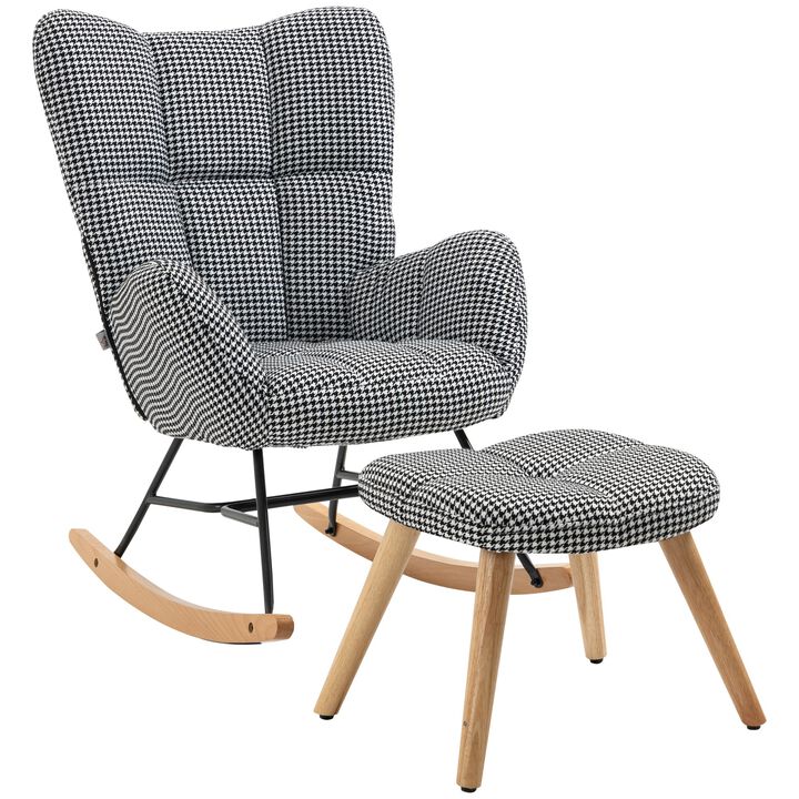 Houndstooth Nursery Chair: Glider Rocker Set with Ottoman
