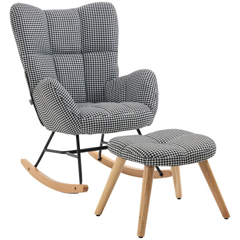 Houndstooth Nursery Chair: Glider Rocker Set with Ottoman