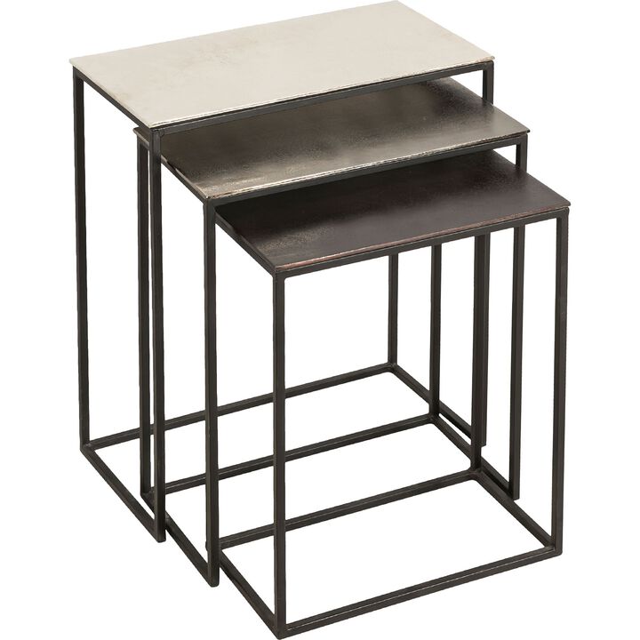 Set of 3 Silver and Bronze Rectangular Nesting Tables 25.5"