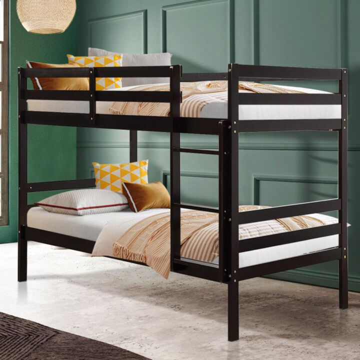 Hivvago Twin Size Sturdy Wooden Bunk Beds with Ladder and Safety Rail