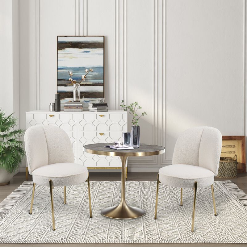 Teddy Fabric Dinning Chair (Set of 2) in Greamy White with Adjustable Foot Nails
