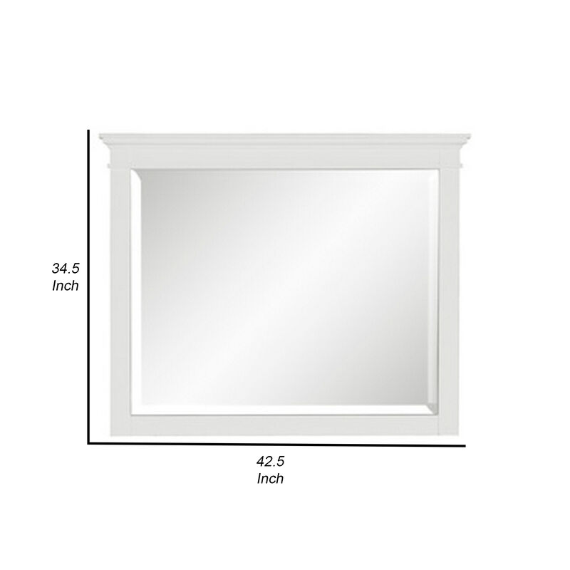 Candy 43 Inch Classic Accent Mirror, Rustic Minimalist Design, Crisp White-Benzara