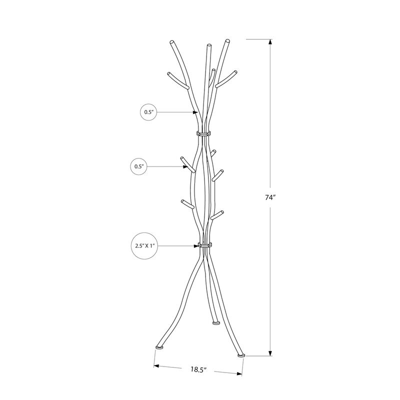 Monarch Specialties I 2062 Coat Rack, Hall Tree, Free Standing, 11 Hooks, Entryway, 74"H, Bedroom, Metal, Black, Contemporary, Modern