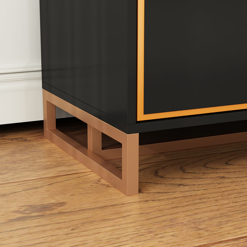 FUFU&GAGA Modern Black TV Stand with Gold Trim, Metal Handles & Base – Entertainment Center for TVs up to 75" (70.9"W x 15.7"D x 20.9"H), Black