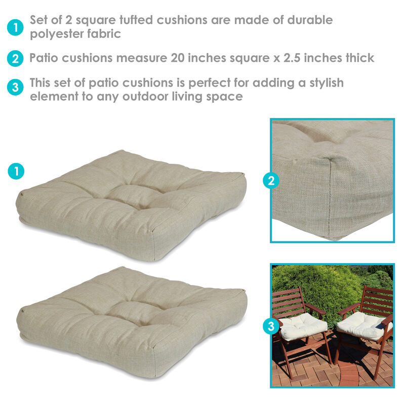 Sunnydaze Outdoor Square Olefin Tufted Seat Cushions - Set of 2