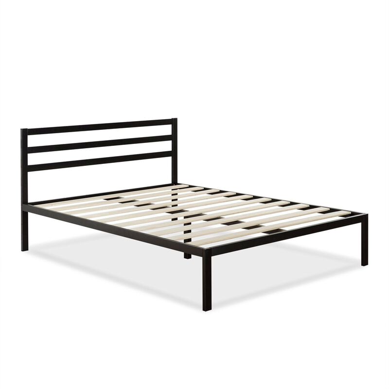 Hivvago Queen Metal Platform Bed Frame with Headboard and Wood Slats