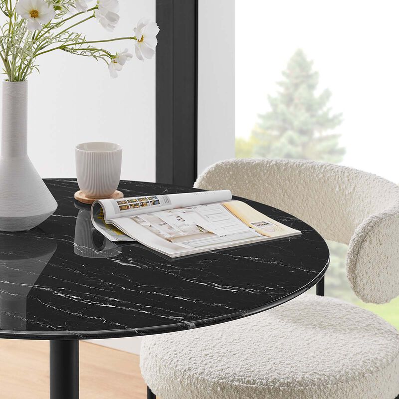 Modway - Lippa 36" Round Artificial Marble Dining Table Black Black