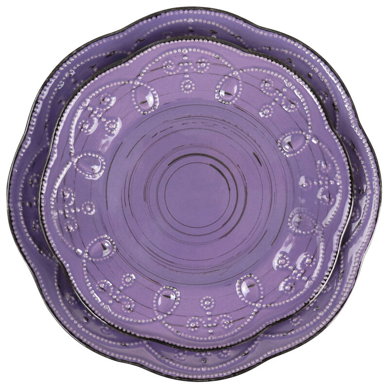 Elama Rustic Birch 16 Piece Stoneware Dinnerware Set in Purple