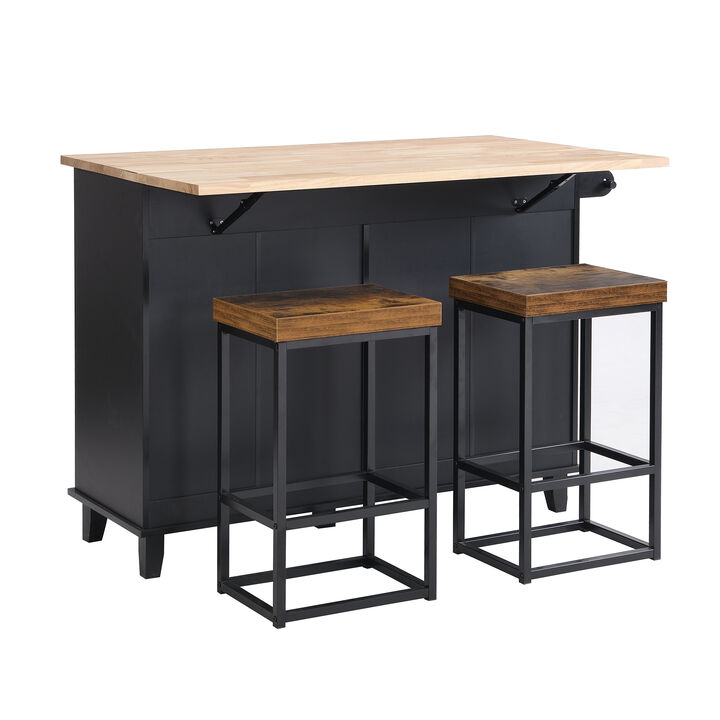 Farmhouse Kitchen Island Set with 2 Stools