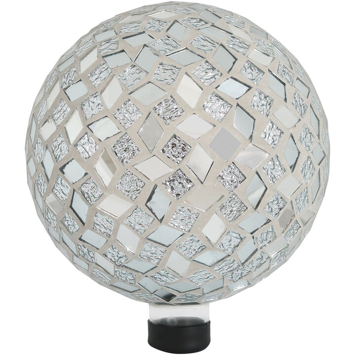 Sunnydaze Mirrored Diamond Mosaic Gazing Globe - 10 in - Gray