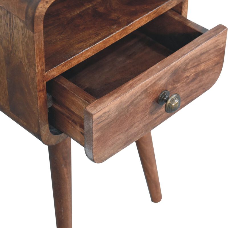 Artisan Furniture Solid Wood Mini Honey Caramel Curved Bedside with Open Slot