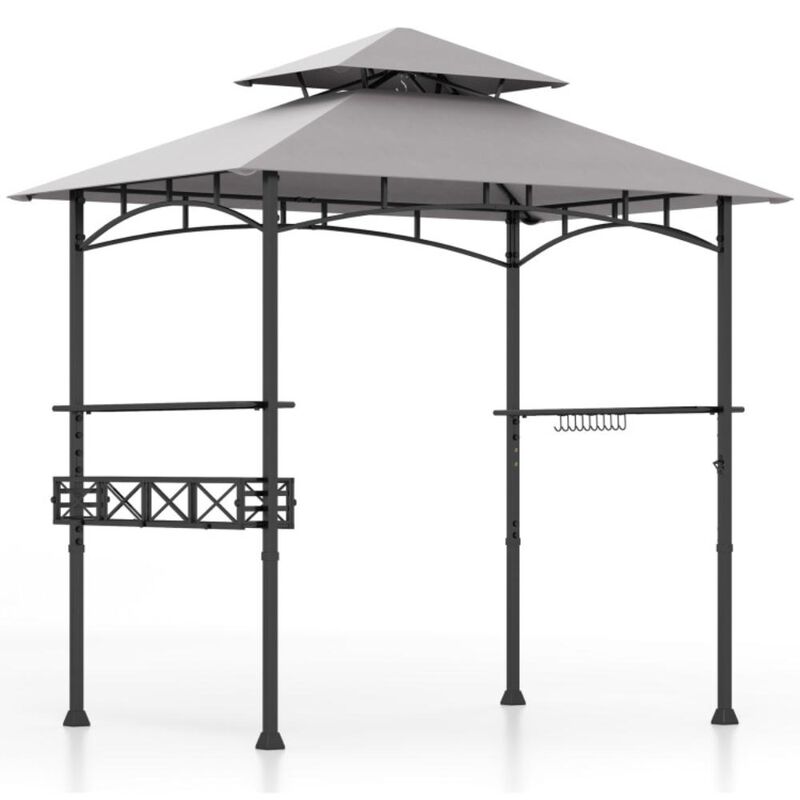 Hivvago 8 x 5 FT Outdoor Grill Gazebo with 2 Side Shelves and 20 Hooks-Gray