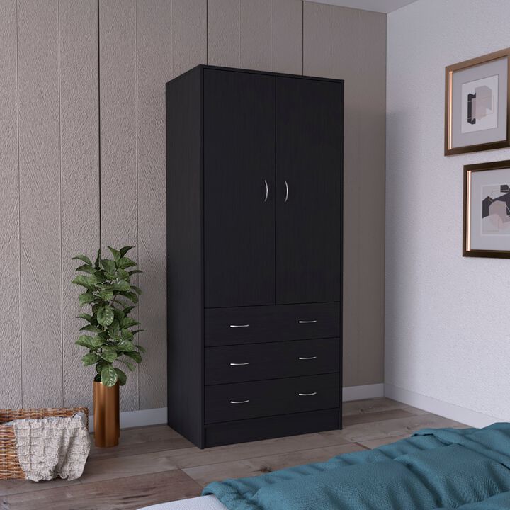 Melfa 71" H Armoire, with 2 doors, 3 drawers and 1 hanging rod, White,Bedroom
