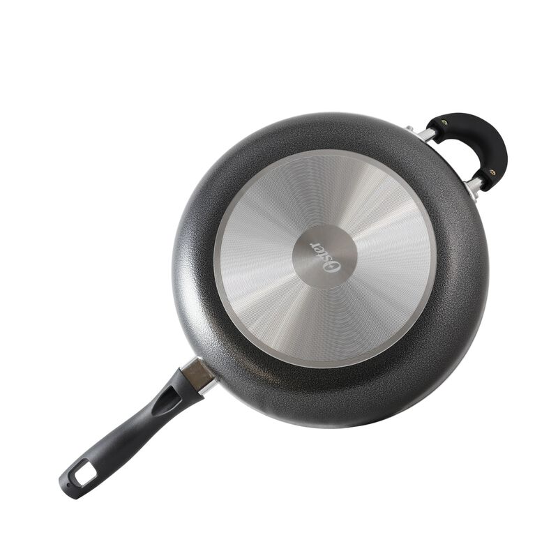 Oster Clairborne 12 Inch Aluminum Saute Pan with Lid in Charcoal Grey