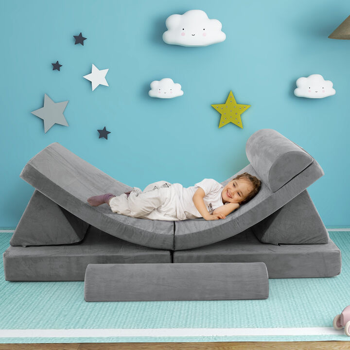 6-Piece Convertible Kids Sofa Playset with Zipper for Versatile Seating and Fun Playtime