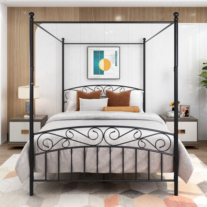 Streamdale Queen Size Metal Canopy Bed Frame With Headboard And Footboard