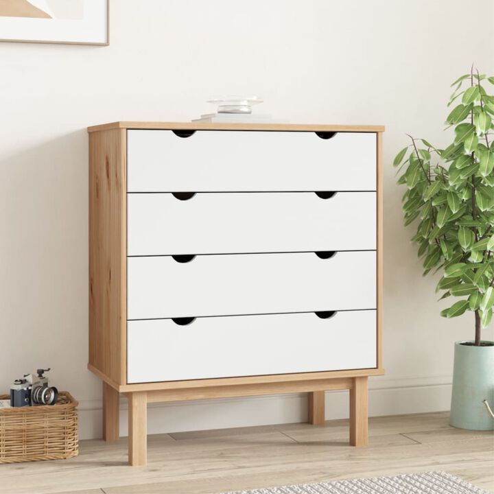 vidaXL Drawer Cabinet OTTA - Brown & White - Scandinavian Solid Wood Pine - 30.1"x15.6"x35.4" - Four Drawers, OTTA Range - Stable and Durable