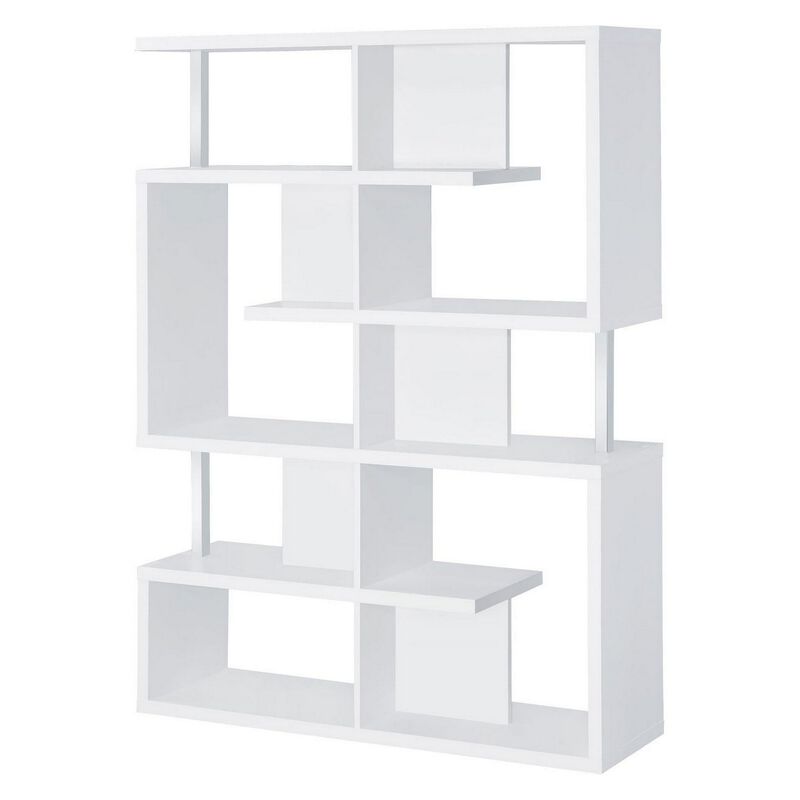 Splendid white bookcase With Chrome Support Beams-Benzara