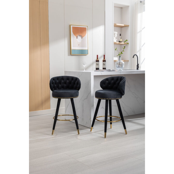 Set of 2 Solid Wood Counter Height Bar Stools