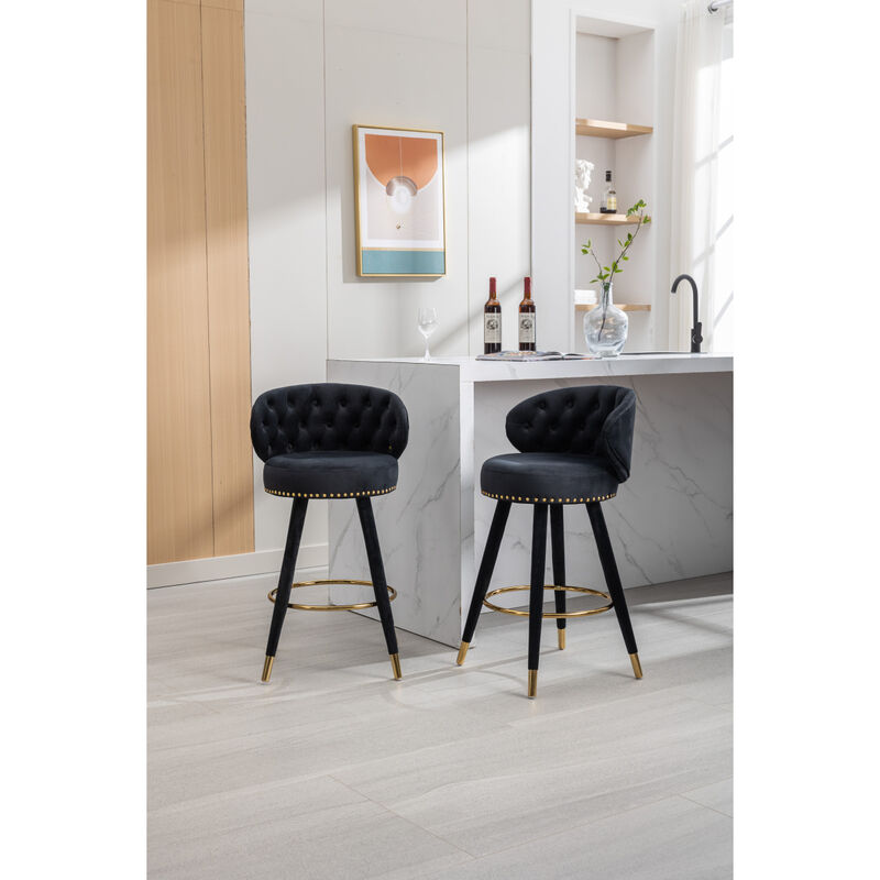 Set of 2 Solid Wood Counter Height Bar Stools