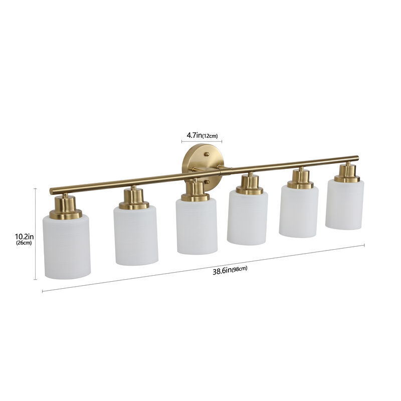 8-Light Golden Bathroom Vanity Light Fixture, Frosted Glass Shades, Modern Wall Mounted Lighting (No Bulbs)