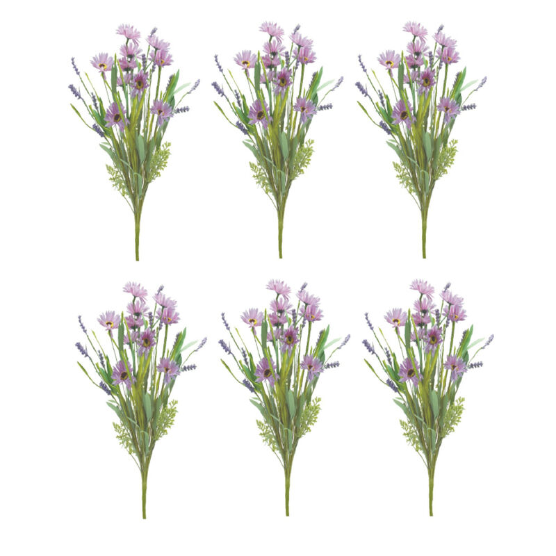 Mixed Daisy Artificial Flower Bush for Bright Home Décor and Floral Arrangements (Set of 6)