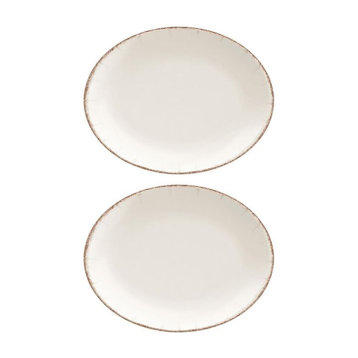 Retro 9.75" x 7.5" x h:1" Oval Decorated Porcelain Platter (Set of 2)