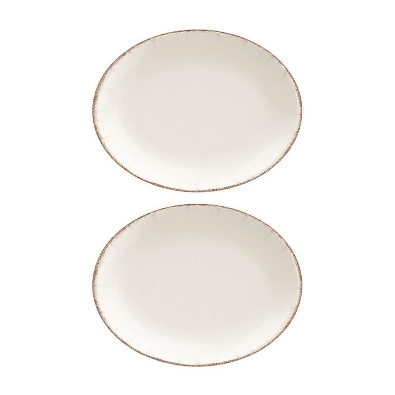 Retro 9.75" x 7.5" x h:1" Oval Decorated Porcelain Platter (Set of 2)