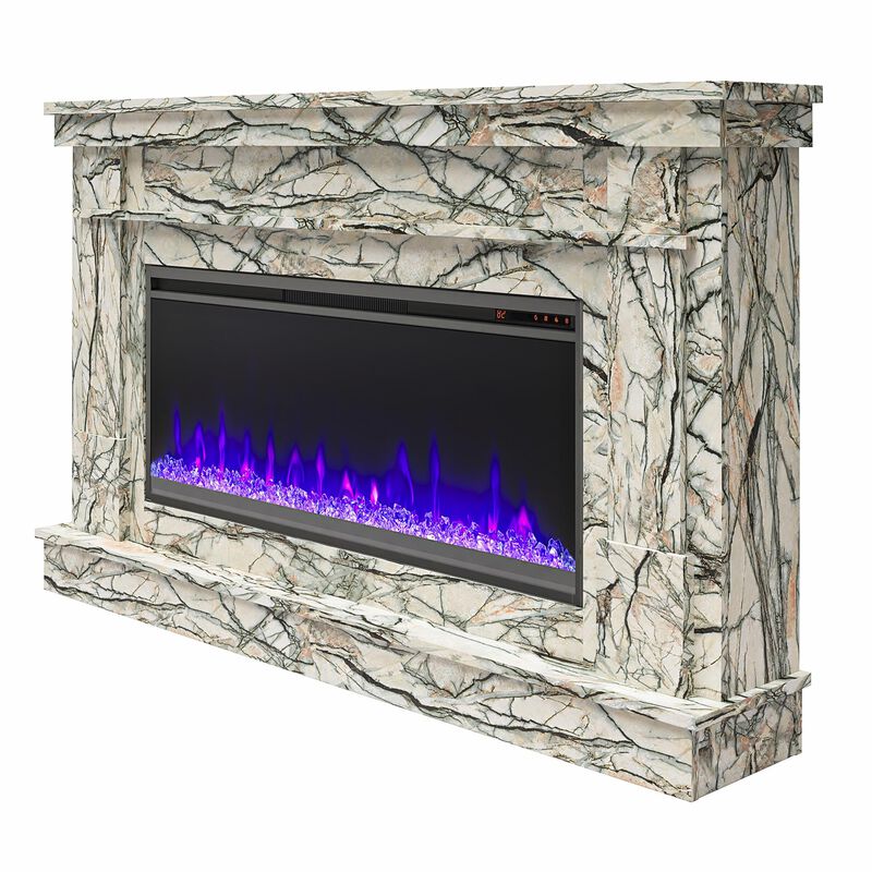 Novogratz Waverly Wide Mantel with Linear Electric Fireplace & Crystal Ember Bed