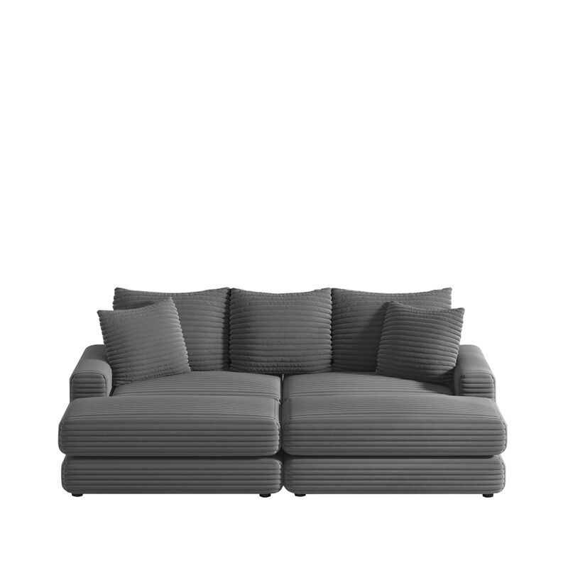 Corduroy 3-Seater Sofa Set with Pillows and Ottoman