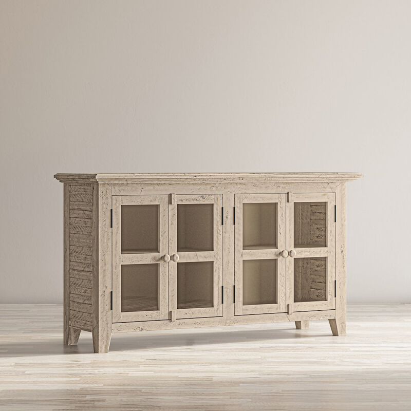 Jofran Rustic Shores 54 Coastal Distressed Acacia Four-Door Credenza Cabinet