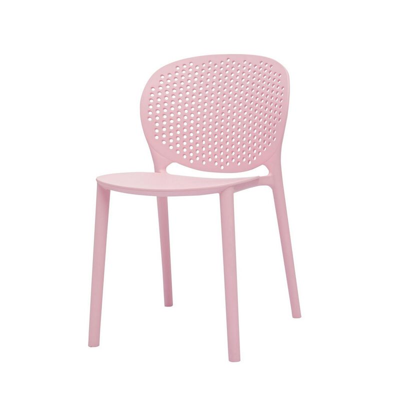 Gyna 14 Inch Kids Side Chair, Round Dotted Backrest, Armless, Pink - Benzara