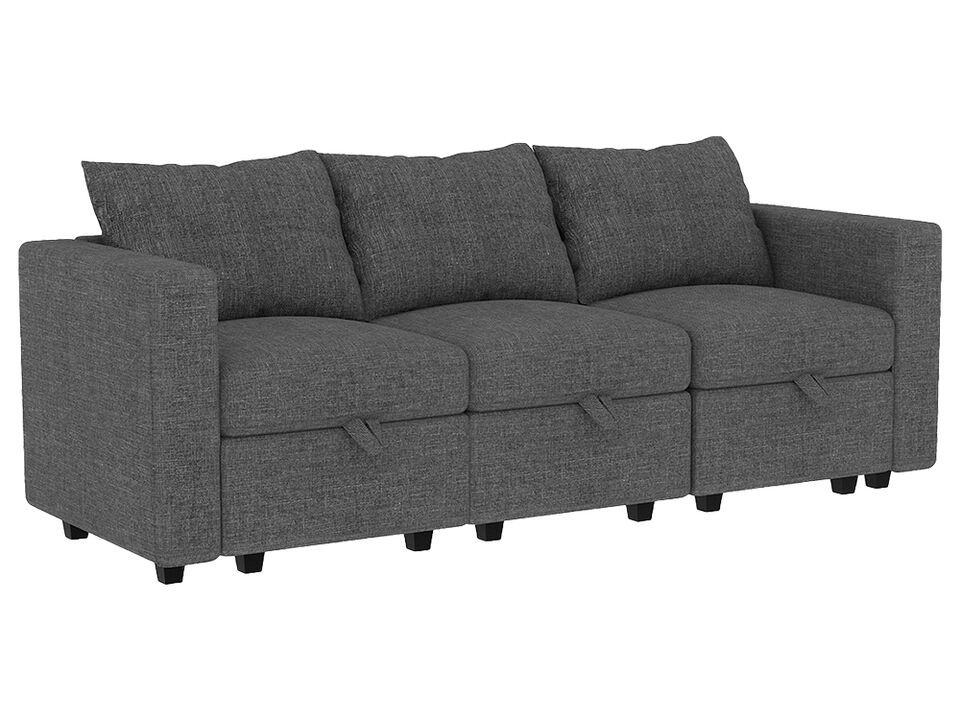 Livelylodge Modular 3-Seat Sofa with Wooden Frame and Pull-Out Bed,  Convertible Sectional Sofa for Living Room, Available in Black, White, and Gray 85" L x 30.5" W x 34" H.