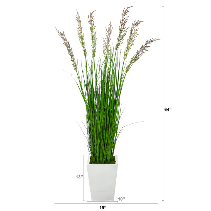 Hivvago 64" Wheat Grass Artificial Plant in White Metal Planter