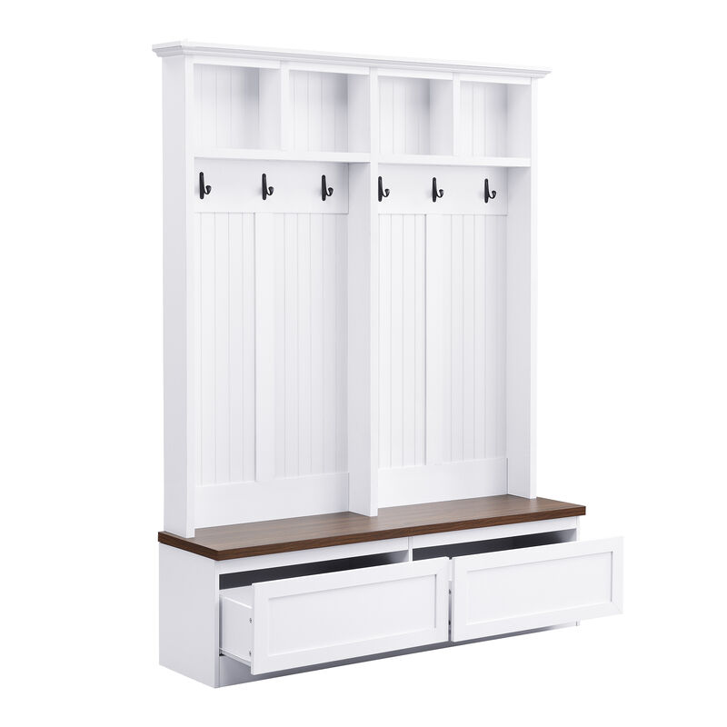 Merax Farmhouse 4-in-1 Hall Tree with Wood Grain Bench