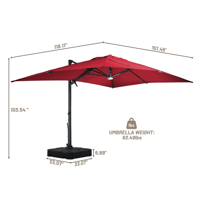 10x13 ft. 360° Rotation Cantilever Patio Umbrella with BaseandBT in Red